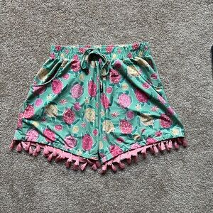 Simply Southern Green Shorts Turtle Print Tassels